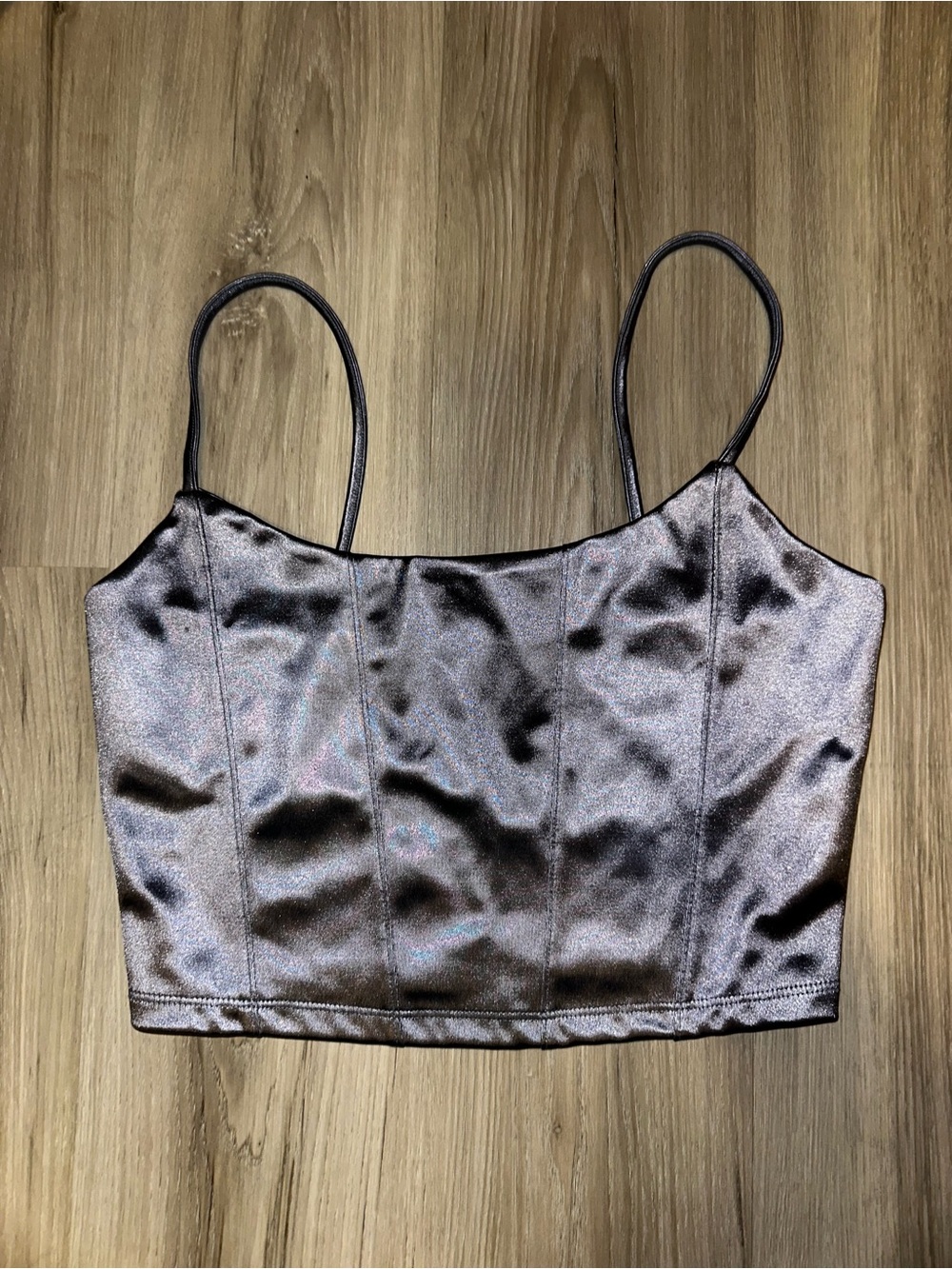 Aeropostale Satin Cami Crop Top in Shimmering Navy/Charcoal